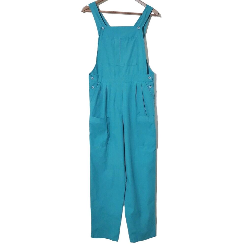 Vintage Overall Jumpsuit Scrub Suit Size L 70s 80s Teal Sleeveless Womens
